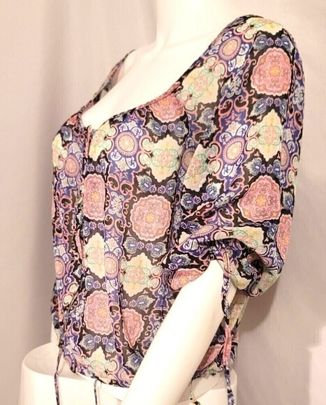 Olsenboye Boho Peasant Sheer Crop Top - Size  M - Picture 3 of 9